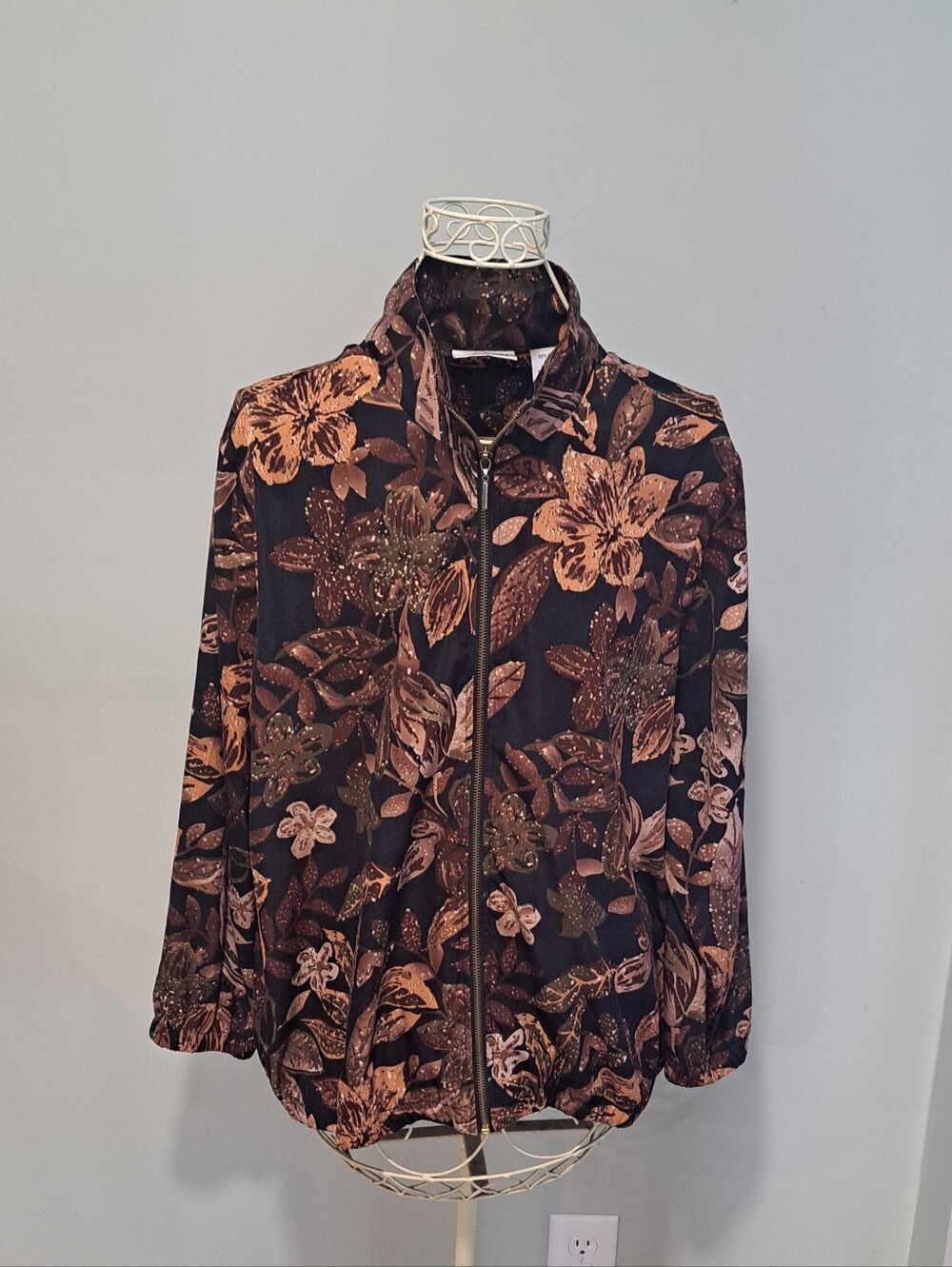 Vtg. 90 Blair Women's Autumn Floral Zip Up Light Boho Witchy Fall Jacket Size L.